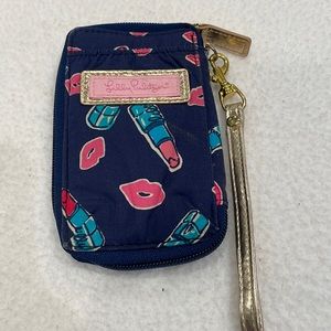 Lilly Pulitzer Navy Blue Pink Lipstick Wristlet Wallet